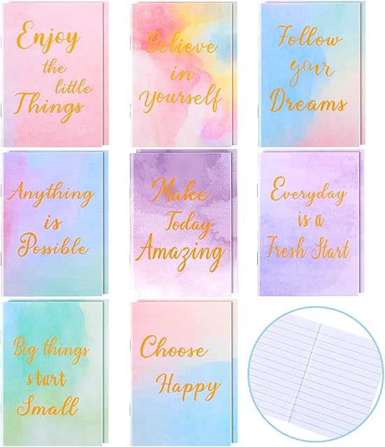 Inspirational Gifts Notepads Mini Notebooks Bulk Small Pocket Notepads for School Office Travel Home Supplies, 8 Styles(Watercolor Style, 16 Pieces)