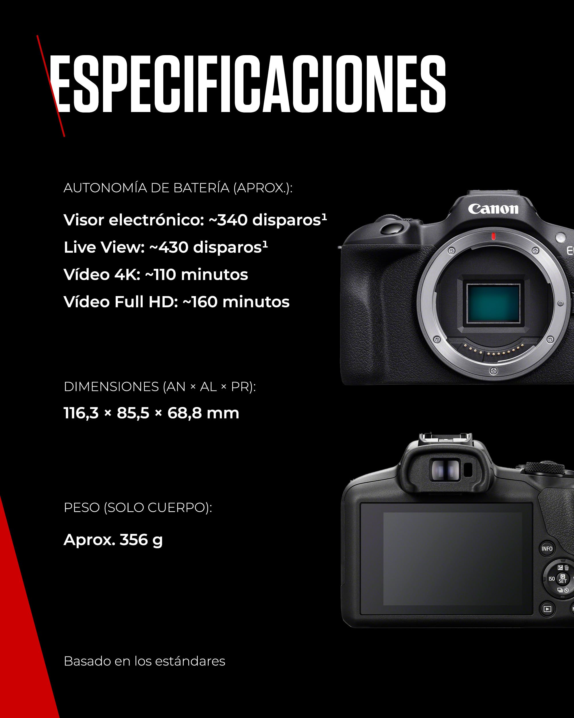CANON EOS R100 Cámara Mirrorless + Objetivo RF-S 18-45 mm + RF 75-300mm Kit Doble Zoom, Cámara Evil APS-C (24,1 MP) -4 EV, Vídeo 4K 25 fps, Dual Pixel CMOS AF, Wi-Fi y Bluetooth, Negro