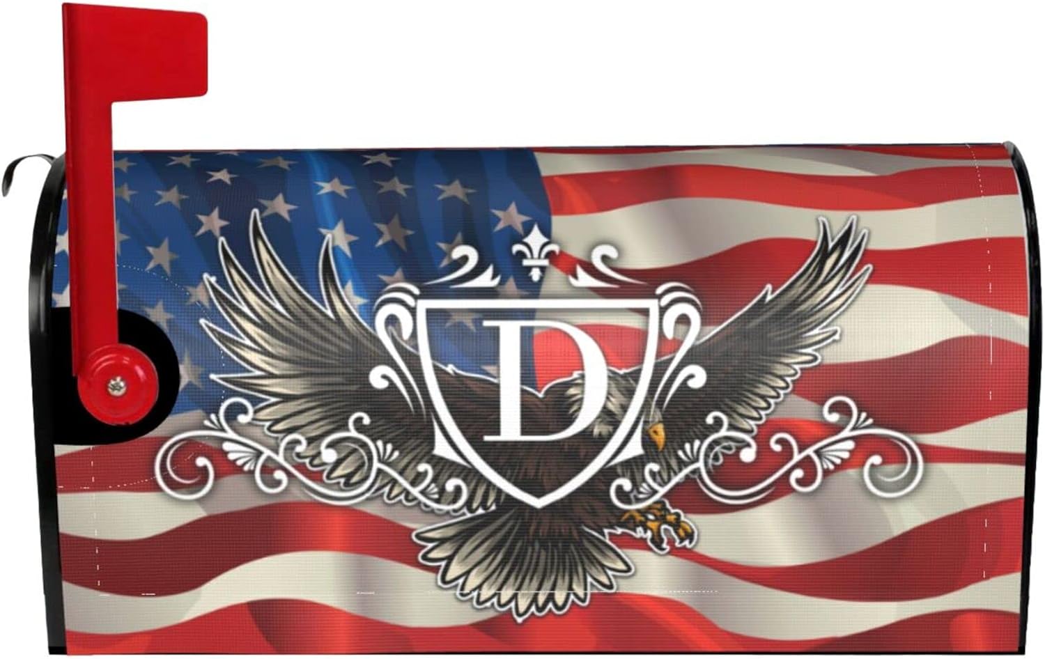 Patriotic American Flag Initial Letter D Mailbox Covers Magnetic 21x18 Inch with USA Flag Eagle Decor Eagles American Flag Mailbox Wrap Post Letter Box Cover for Garden Yard Home Decoration