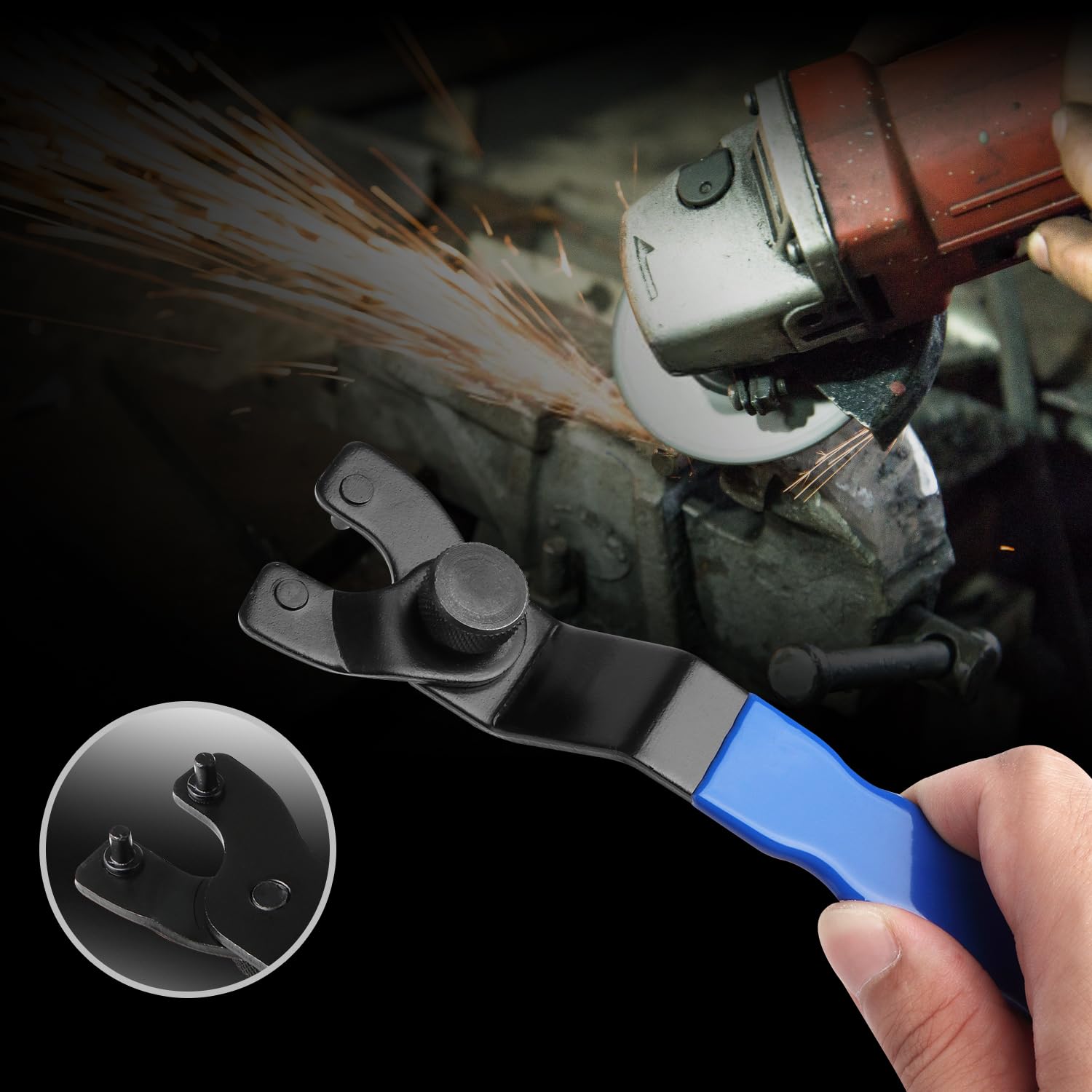 Llave de pasador ajustable para amoladora angular, llave inglesa de amoladora (azul)