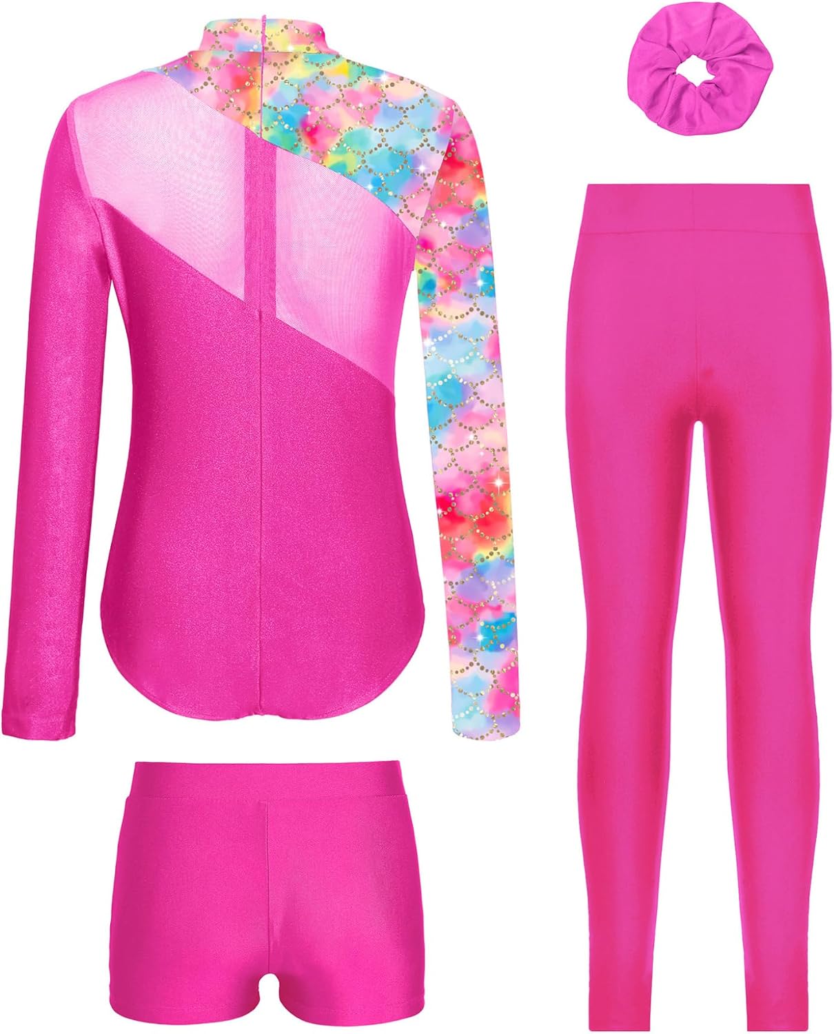 Kids Gymnastics Outfit for Girls Athletic Leotard with Leggings Shorts and Hair Ties Set Gym Dancewear