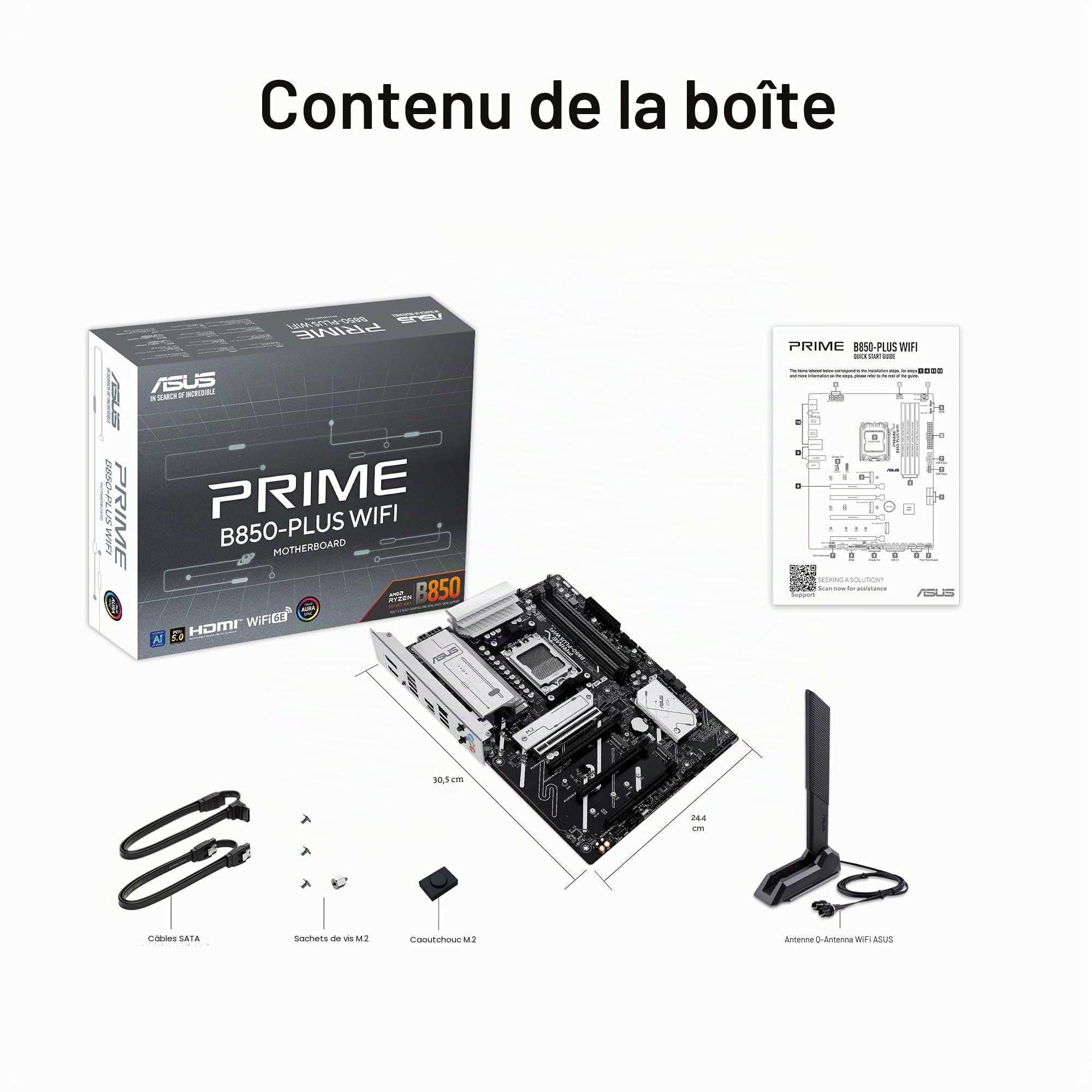 ASUS Prime B850-PLUS Carte mère WiFi AMD AM5 AMD B850 ATX, DDR5, PCIe 5.0 Ready, 3X M.2, Wi-FI 6E, LAN 2,5 Go, DisplayPort, HDMI™, USB 10 Gbps Type-A & Type-C®, BIOS Flashback™, Aura Sync, AI Advisor