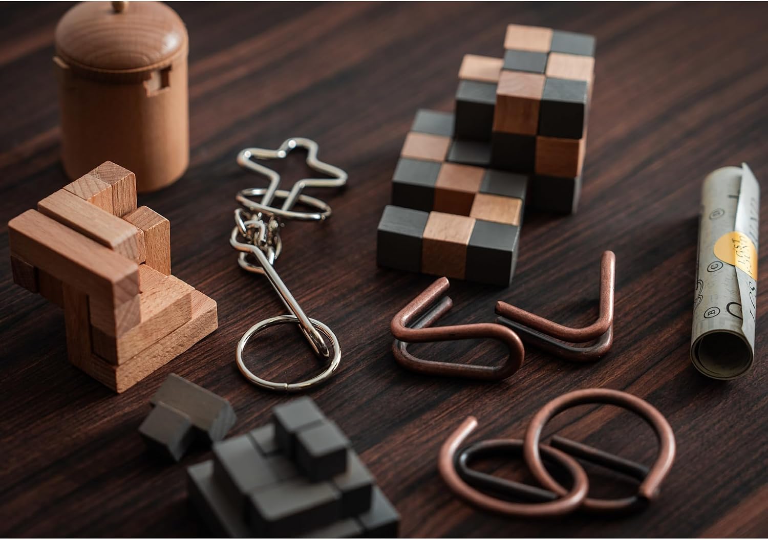 Professor Puzzle: Seven Wonders of The World Puzzle Set - 3D Handheld Brainteasers, 4 Wooden & 3 Metal, Landmark Challenges, Lost & Found Collection