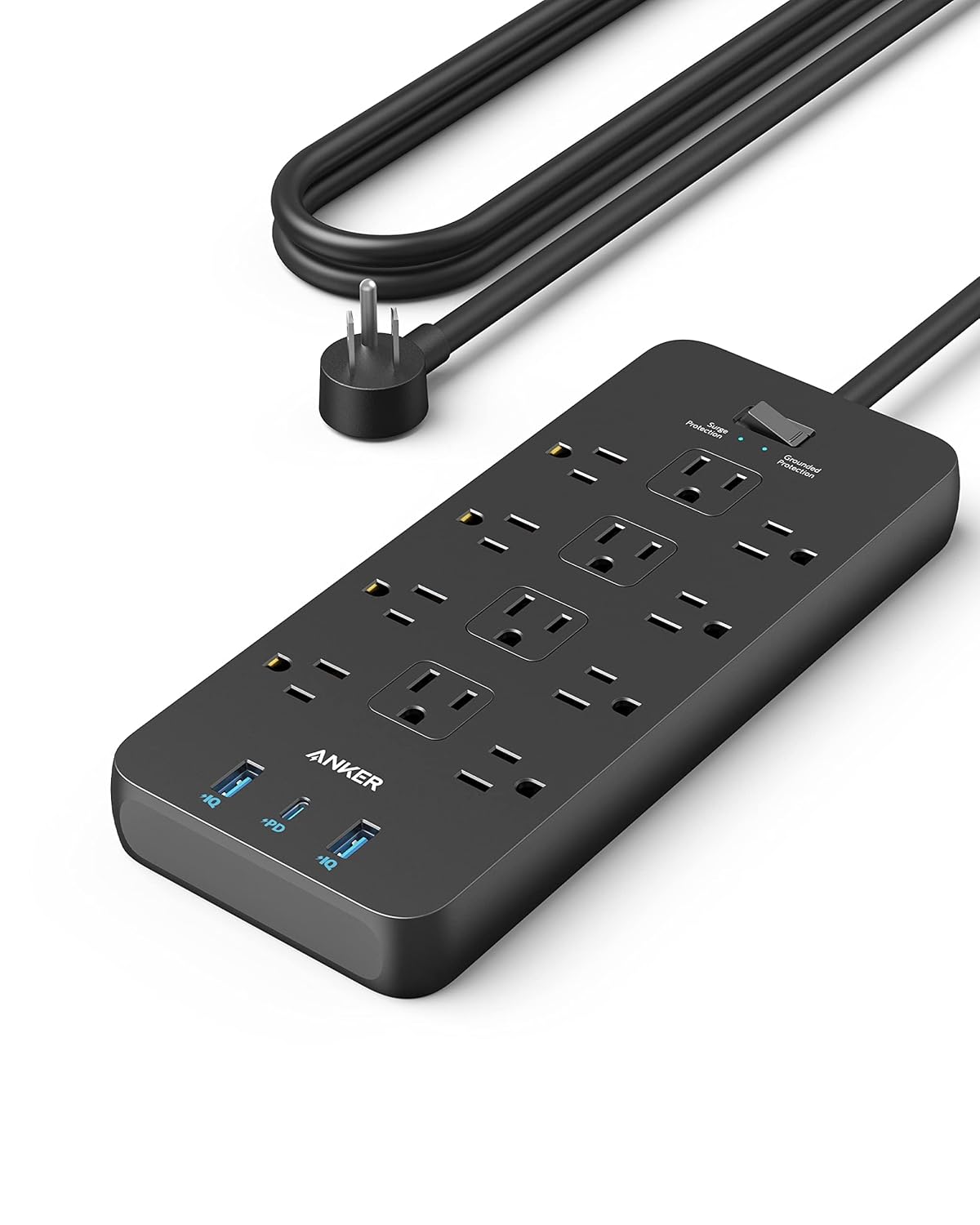 Anker Power Strip Surge Protector (2100J), 12 Outlets with 2 USB A and 1 USB C Port for Multiple Devices, 5ft Extension Cord, 20W Power Delivery Charging for Home, Office, Dorm...