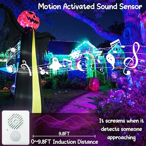 Miniatura 3 de Fantasma inflable de calabaza de Halloween de 10.3 pies, decoración de patio inflable de Halloween con luces LED y sonido aterrador para decoración