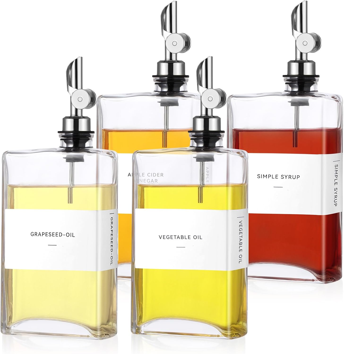 4 Pcs Olive Oil Dispenser for Kitchen, Glass Olive Bottles Oil Seasoning Bottle Set Coffee Syrup Soy Sauce Dispenser(Silver,350 ml)