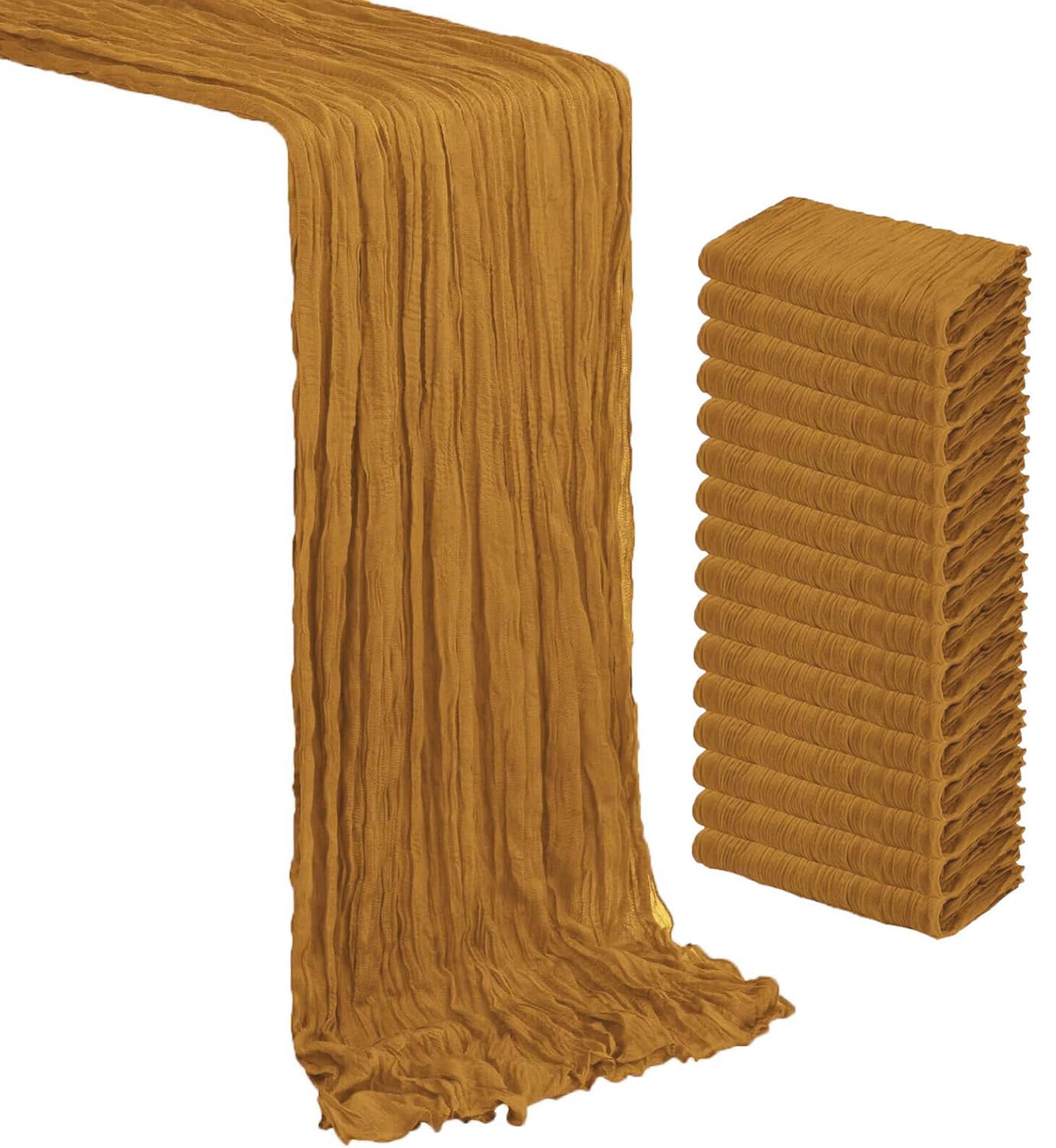 VDS 10PC Cheesecloth Table Runner 44 x 275 cm (17”x108”), 100% Cotton Soft Gauze Table Runner for Wedding, Rustic Boho Reusable Fabric Table Drape for Dining Party Banquet & Event Décor - Mocha