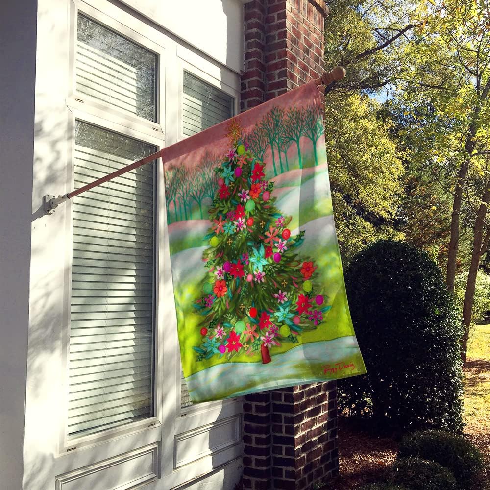 Caroline's Treasures PPD3007CHF Poinsetta Oh Christmas Tree House Flag Large Porch Sleeve Pole Decorative Outside Yard Banner Artwork Wall Hanging, Polyester, House Size, Multicolor