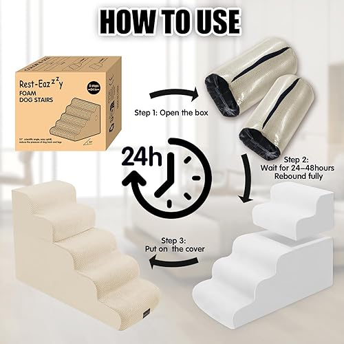 Miniatura 3 de Escaleras para perros, escaleras desmontables para mascotas con funda lavable, rampa para perros de alta espuma de 23.6 pulgadas para cama,