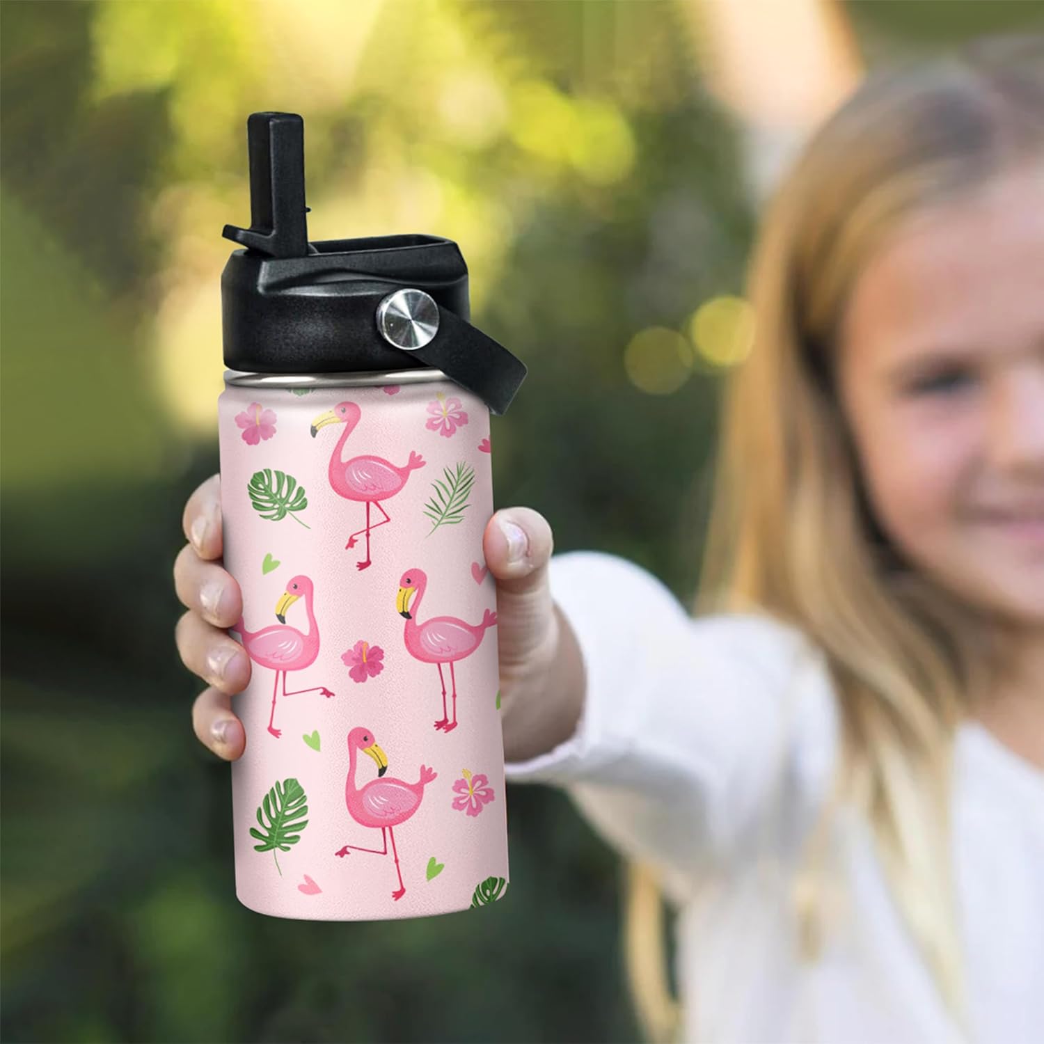Kids Water Bottle Flamingo Water Bottles 12oz with Straw Insulated Stainless Steel Travel School Tumbler Double Wall Vacuum Cup for Girls Kid - Image 6