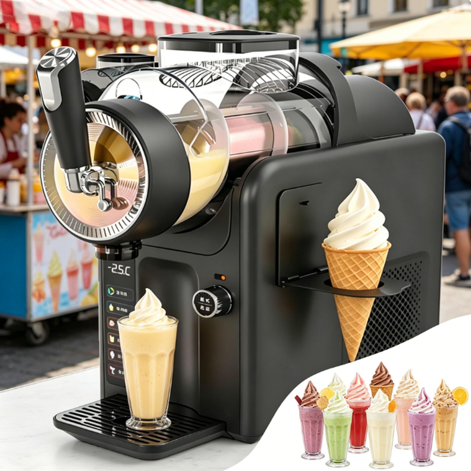 smafoseedding Soft Serve Ice Cream & Slushy Machine,Commercial Slushy Maker,185w Slushie Machine,No Ice Needed,Quiet Automatic Clean,5 Presets,2l Capacity,For Margaritas,Milkshake,Frappés,More Black