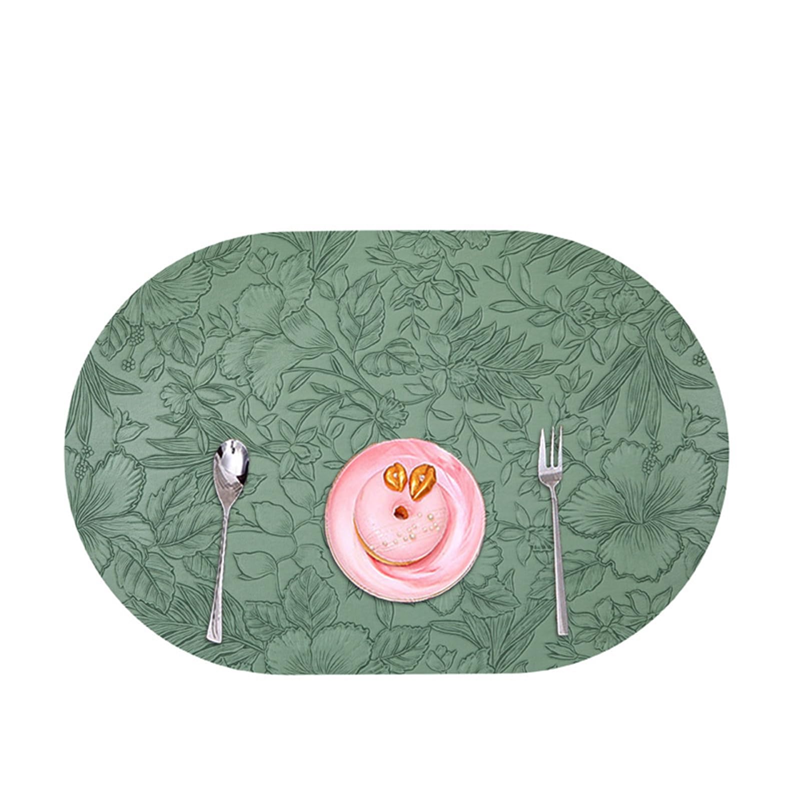Set de table ovale imperméable PU vert lavable antidérapant pour table