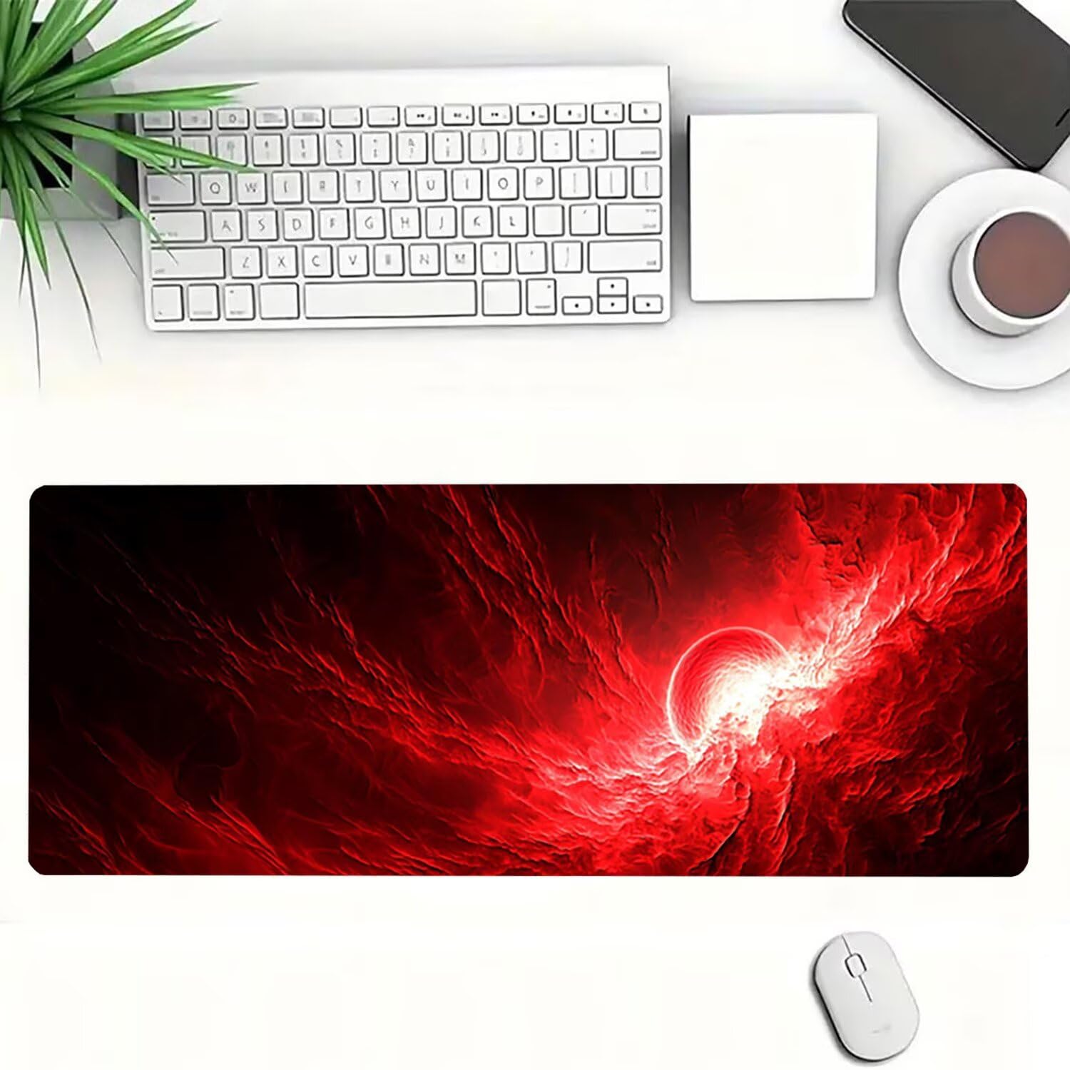 Podkładka pod mysz do gier XXL z czerwonym krajobrazem, podkładka pod mysz XXL - 1400 x 600 x 3 mm - podkładka pod mysz matowa, bardzo duża tkanina biurkowa dla graczy, antypoślizgowa podstawa, dla