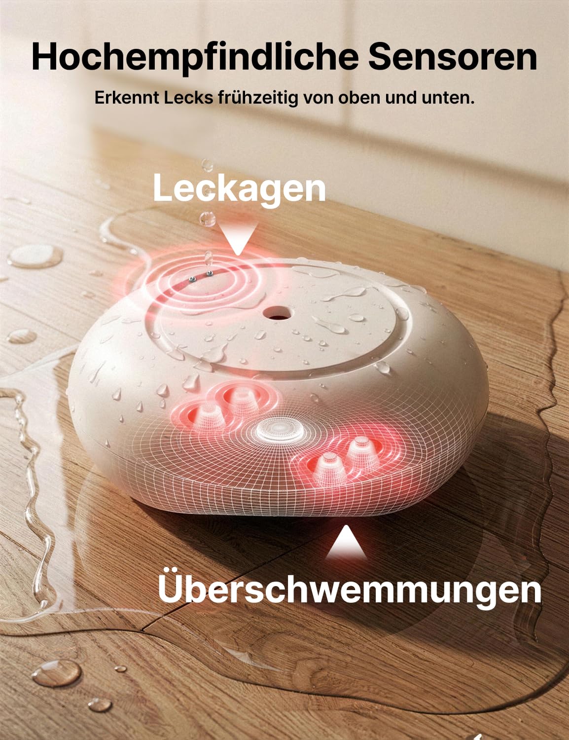 X-Sense Smart Wassermelder mit Batterie, WLAN Wassersensor, kompakter Überschwemmungssensor mit Einstellbarer Lautstärke von bis zu 110 dB sowie 500 m Reichweite, für Küchen, Keller und Badezimmer