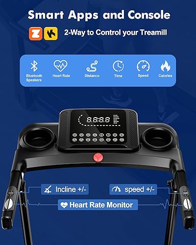 Miniatura 4 de 15% Auto Incline Treadmill for Home - Adjustable Height Handle, 350LBS Weight Capacity Folding Treadmills, 8.7MPH/3.5HP Quiet Heavy Duty Treadmill