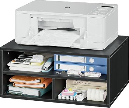ALISENED Printer Stand for Desk, 2-Tier Wooden Desk Organizer, Black