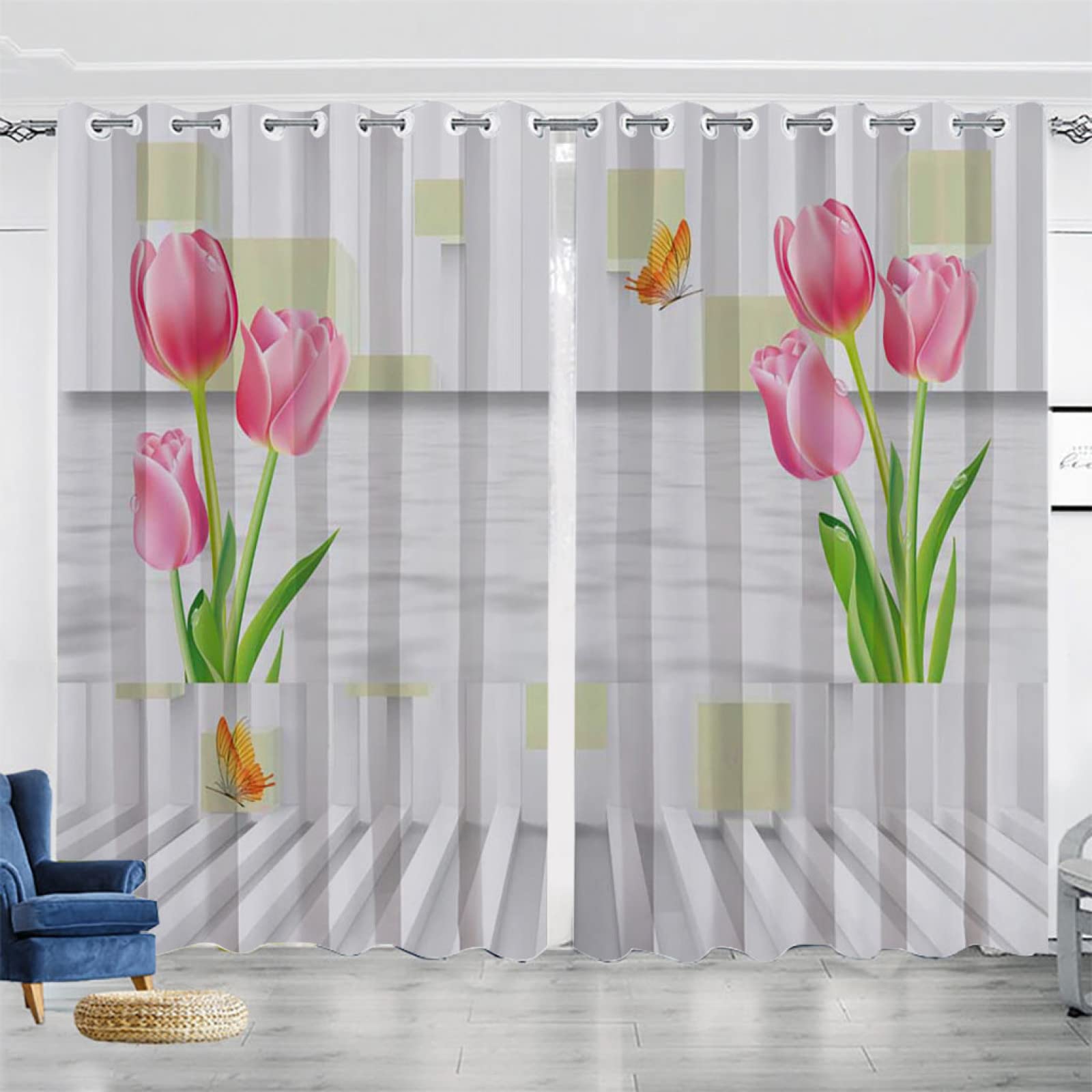 Vorhang Blickdicht Verdunklungsvorhänge Gardienen 2-SetBlume 150x166cm