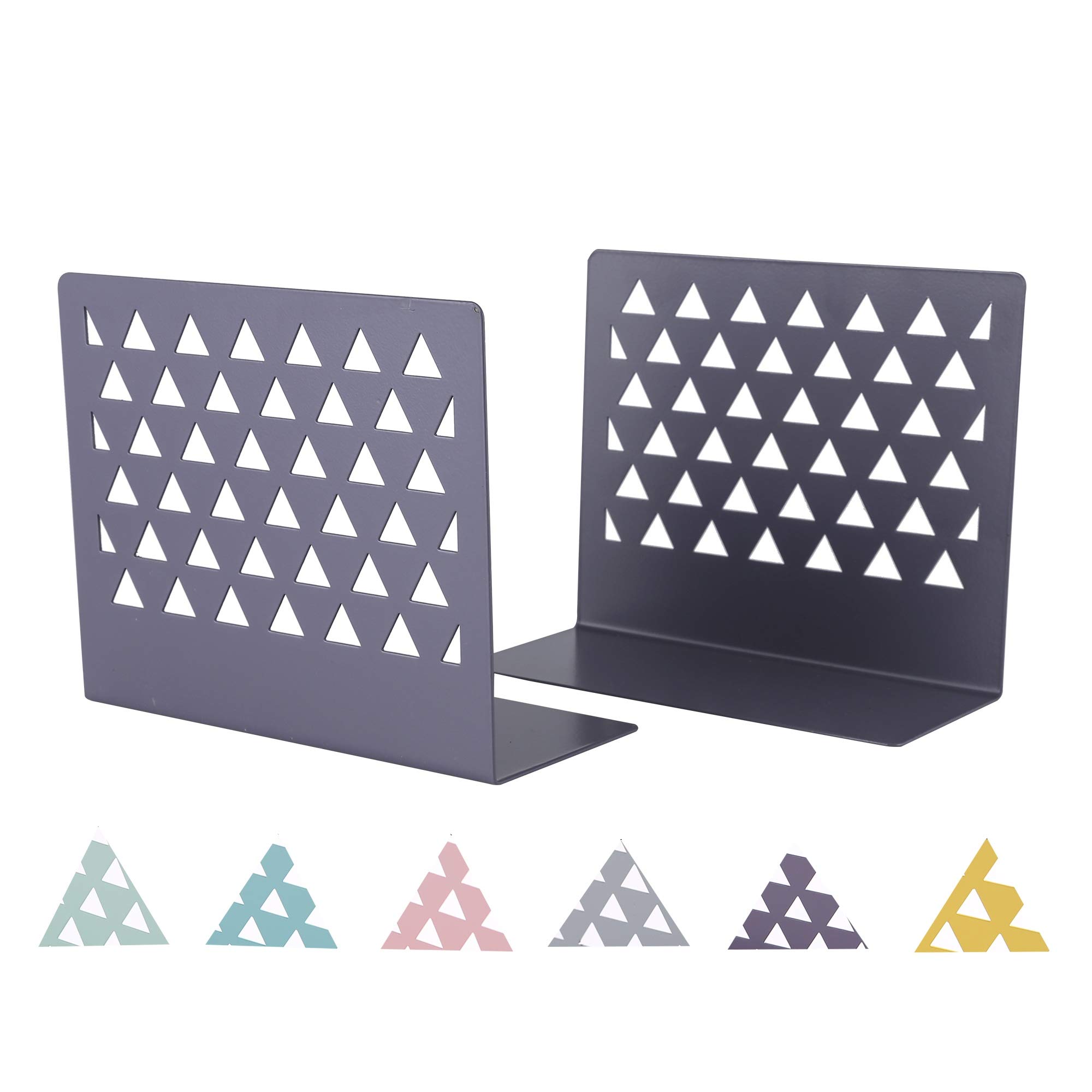 Yagote 1 Pair Desktop Bookends, Metal Hollow Book Ends Stand for Home Bedroom Decor Office Supplies (Purple)