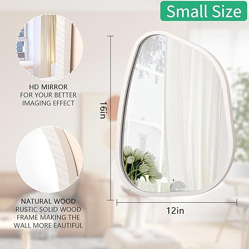 Miniatura 83 de Espejo de pared irregular de 26 x 18 pulgadas, espejo de baño grande asimétrico con marco de madera, espejos decorativos artísticos modernos