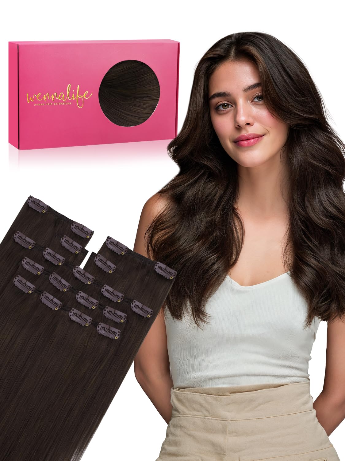 WENNALIFE Clip In Extensions Echthaar, Clip In Extensions Hair Extensions Clip In Remy Natürliche Echthaar Extensions Clip Haarverlängerung Echthaar