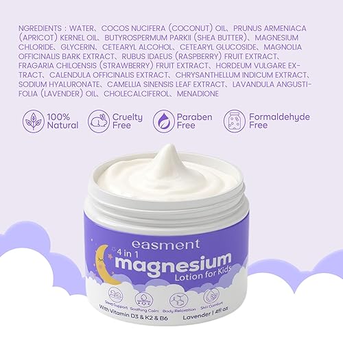 Miniatura 8 de Loción de magnesio para el sueño y la calma de los niños manzanilla de lavanda con vitaminas D3, K2, B6 - Alivia la ansiedad, piernas inquietas y