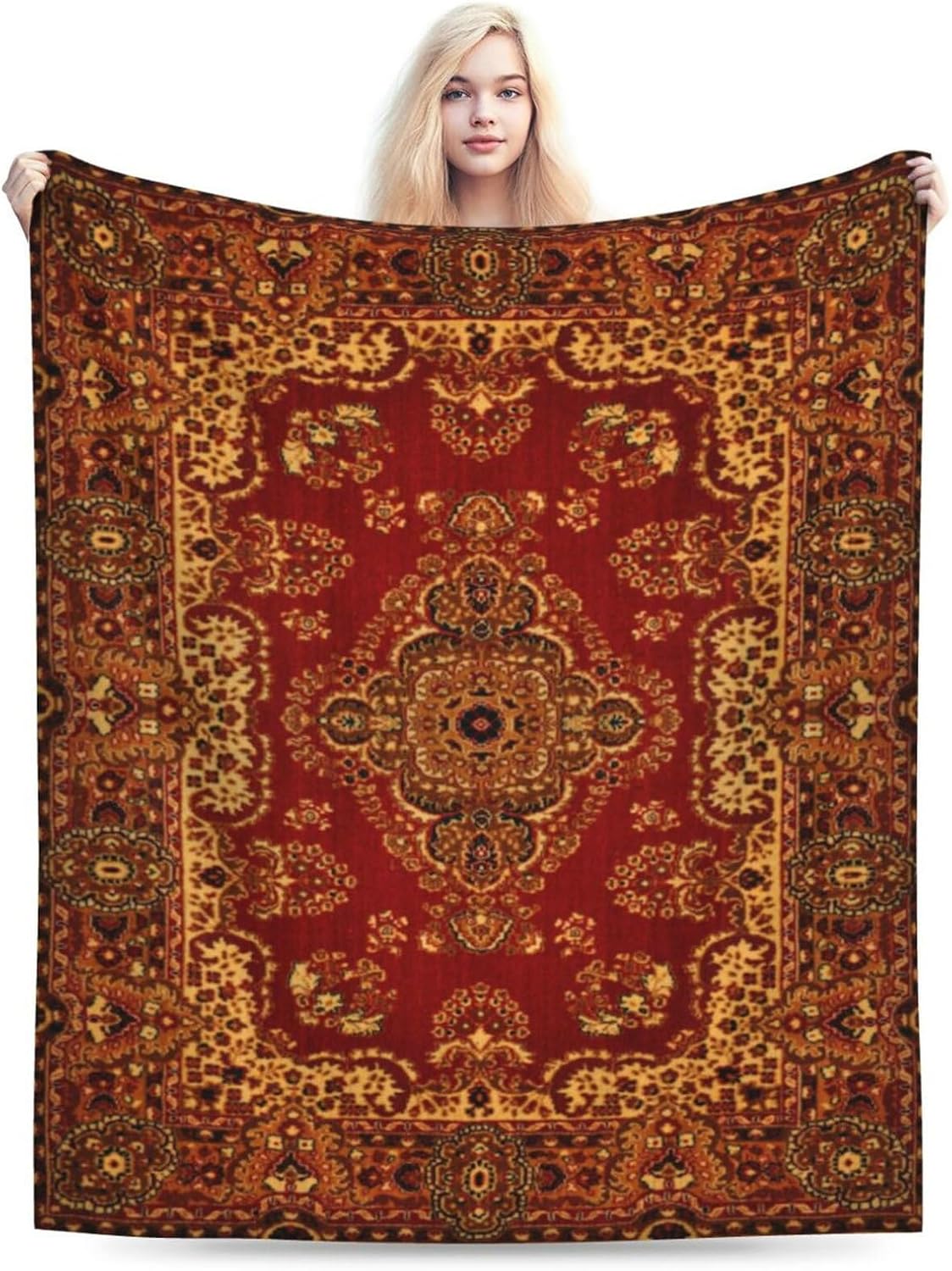 HGOD DESIGNS Vintage Retro Boho Rug Fleece Throw Blanket Ultra Soft Cozy Blooming Decorative Flannel Blanket All Season for Home Couch Bed Chair Travel 50x60in - Image 6