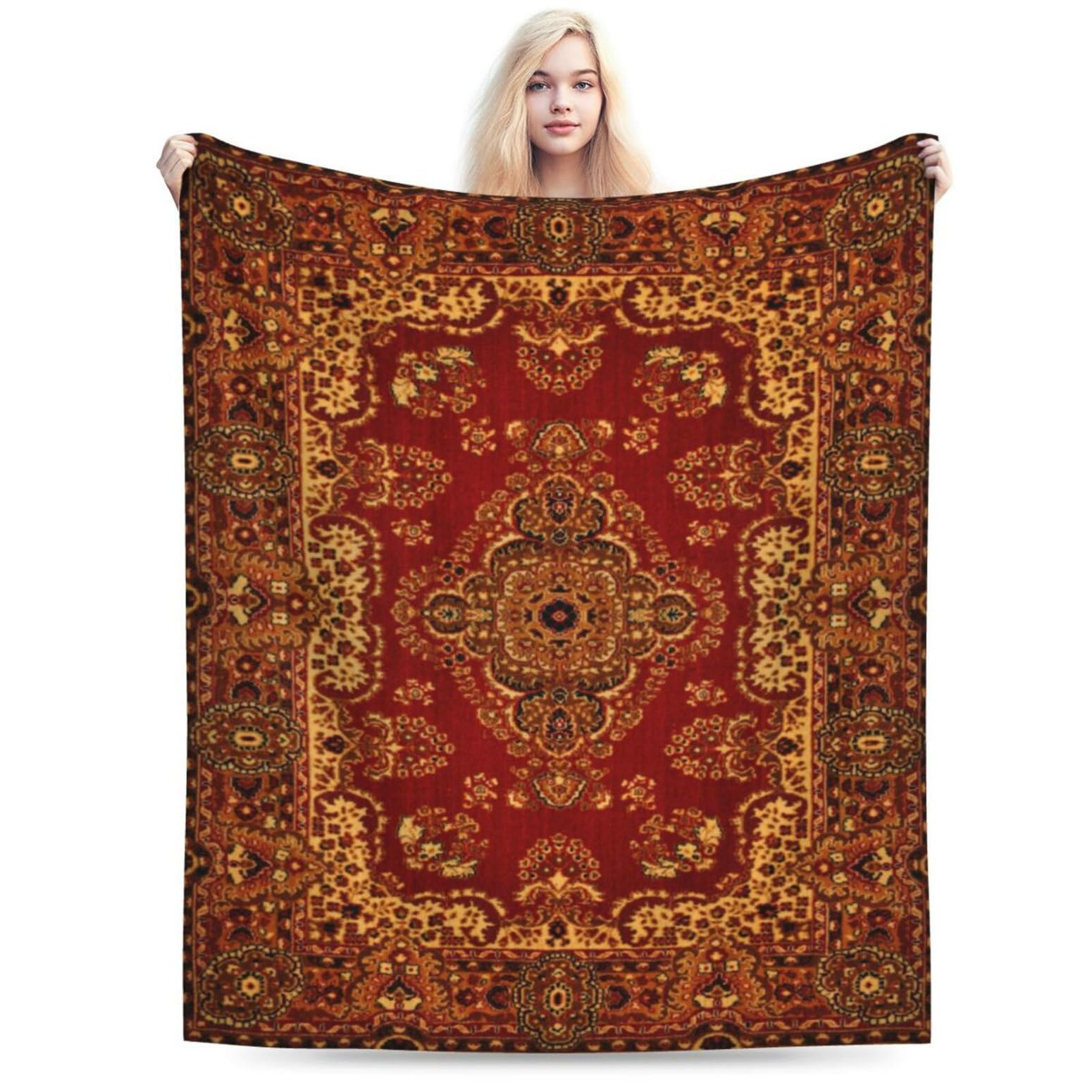HGOD DESIGNS Vintage Retro Boho Teppich Fleece Überwurf Decke Ultra Weich Gemütlich Blühende Dekorative Flanelldecke Ganzjahresdecke für Zuhause Couch Bett Stuhl Reisen 130 x 150 cm