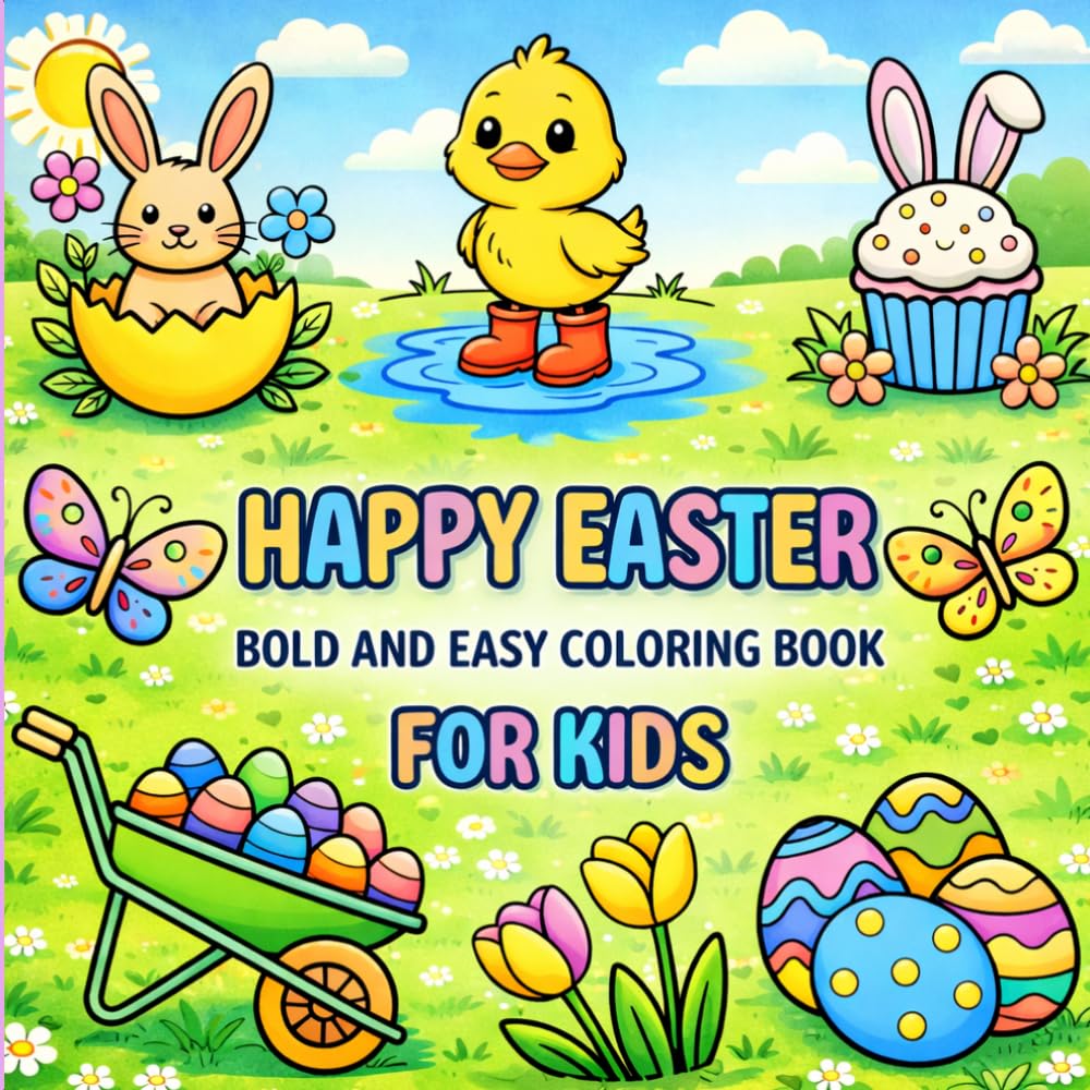Happy Easter Bold and Easy Coloring Book For Kids: Easy and fun with large, simple designs and bold lines | Cute bunnies, eggs, and spring scenes for ... Easter patterns for toddlers and preschoolers