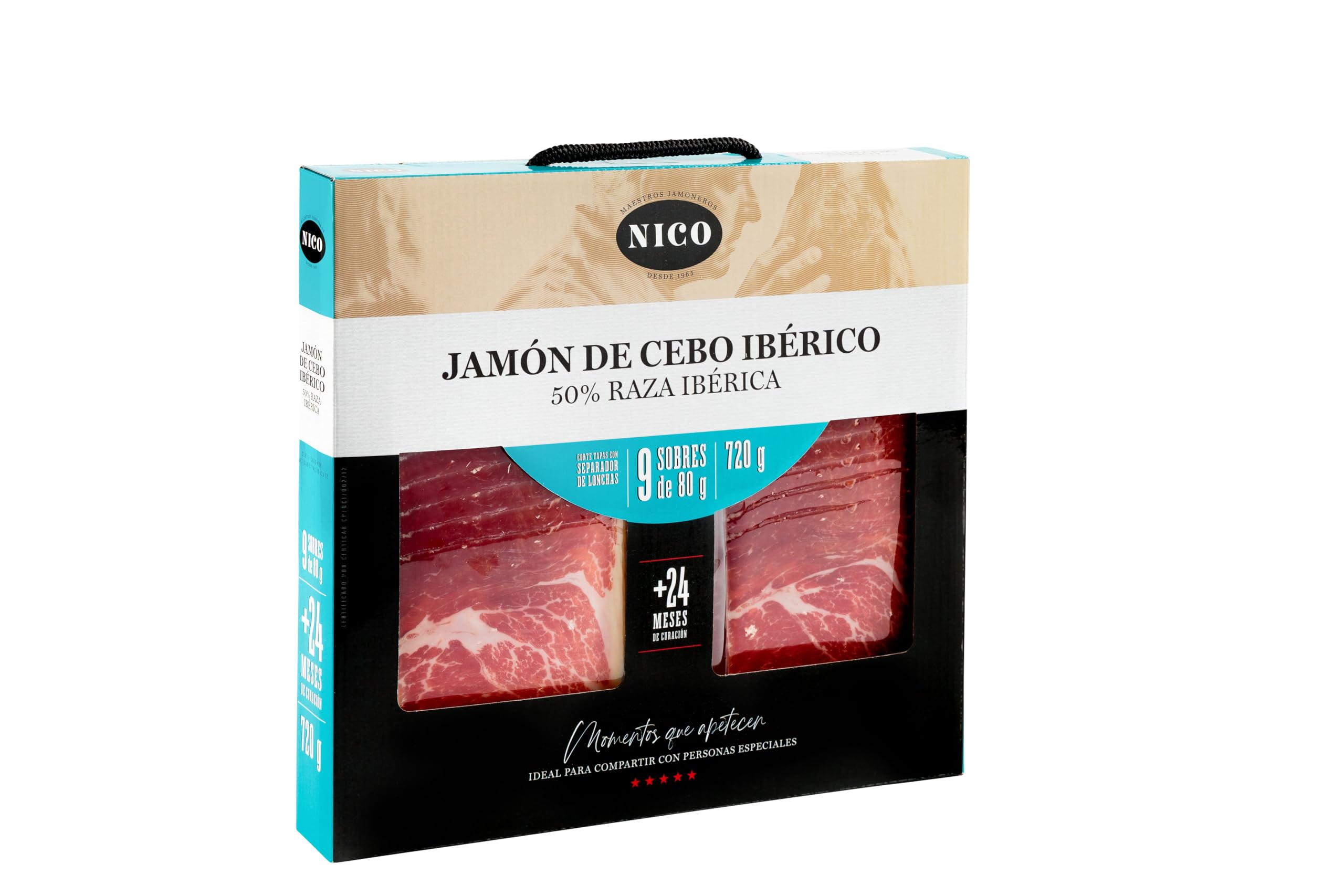 NICO - CAJA MALETIN Loncheado de JAMON DE CEBO IBERICO + botella de CALDO de 750 ml
