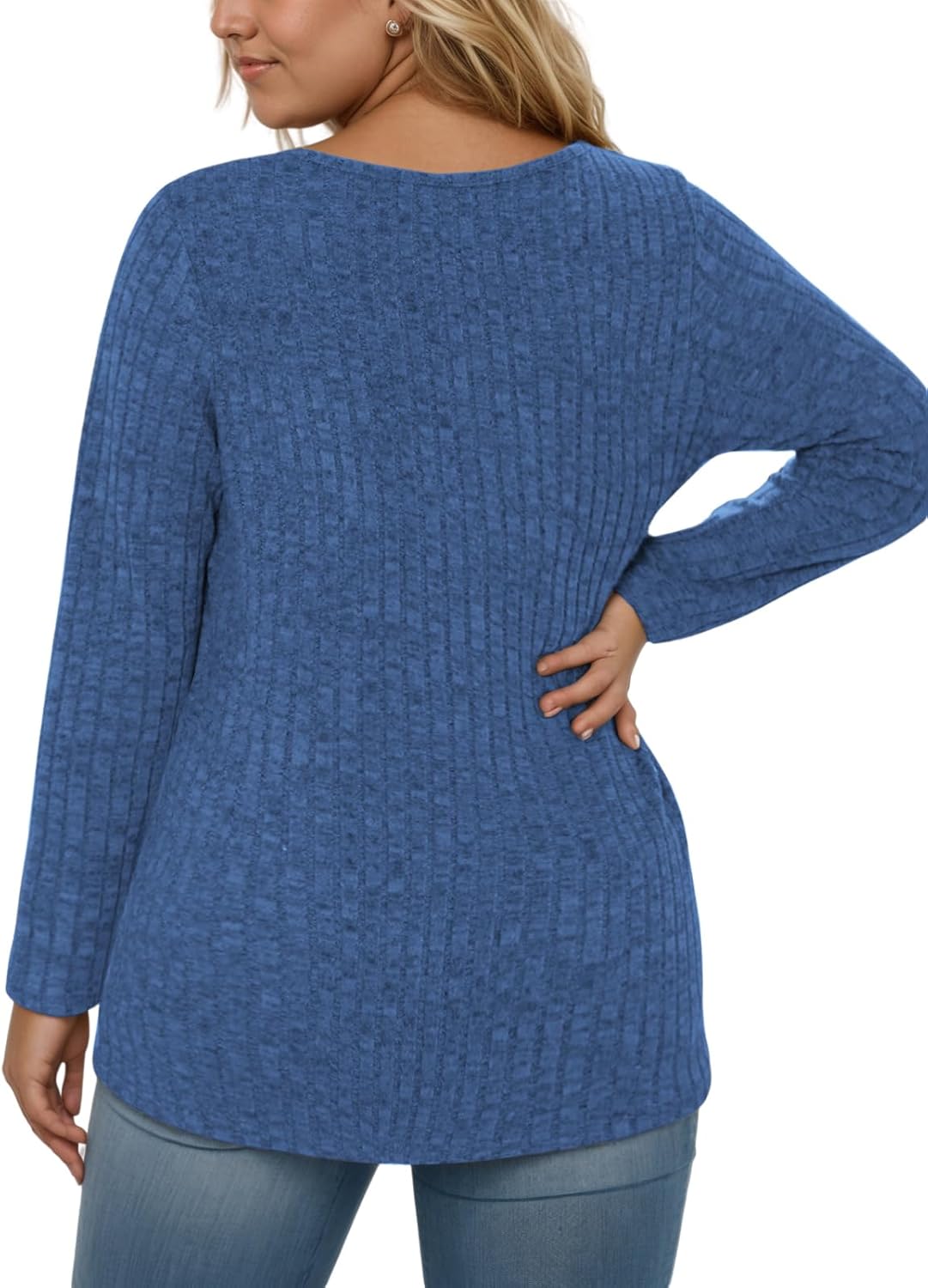 ROSRISS Womens-Plus-Size-Tops Casual Square Neck Sweaters Trendy Long Sleeve Shirts Lightweight Knit Pullover Blouses XL-5XL - Image 3