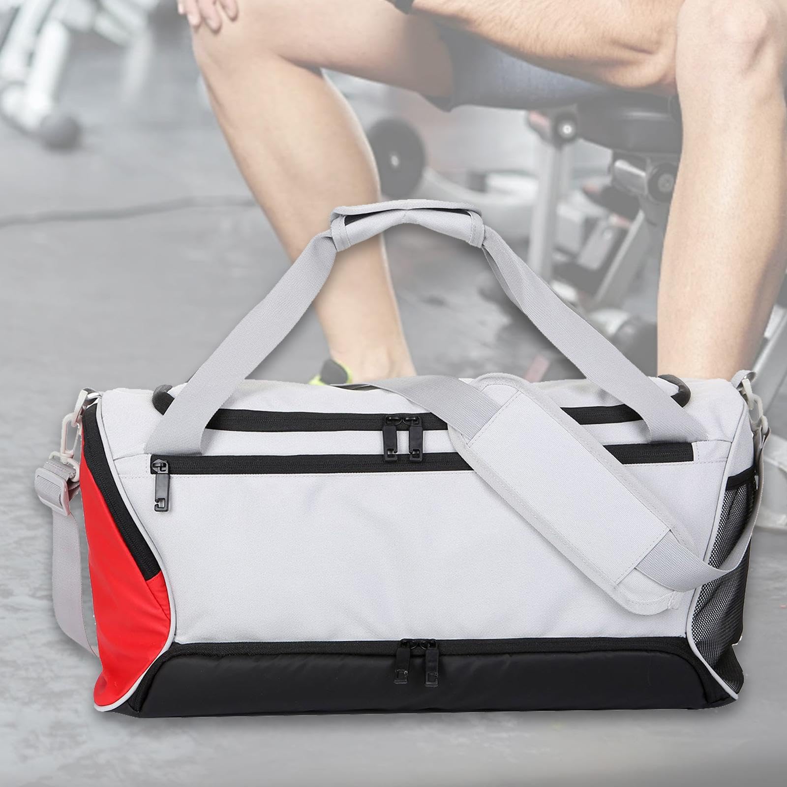 Reisetasche, Sporttasche für Übernachtungen, Turntasche mit Schuhfach, Umhängetasche für Camping, Fitnessstudio Und Outdoor Fitness, Weiß