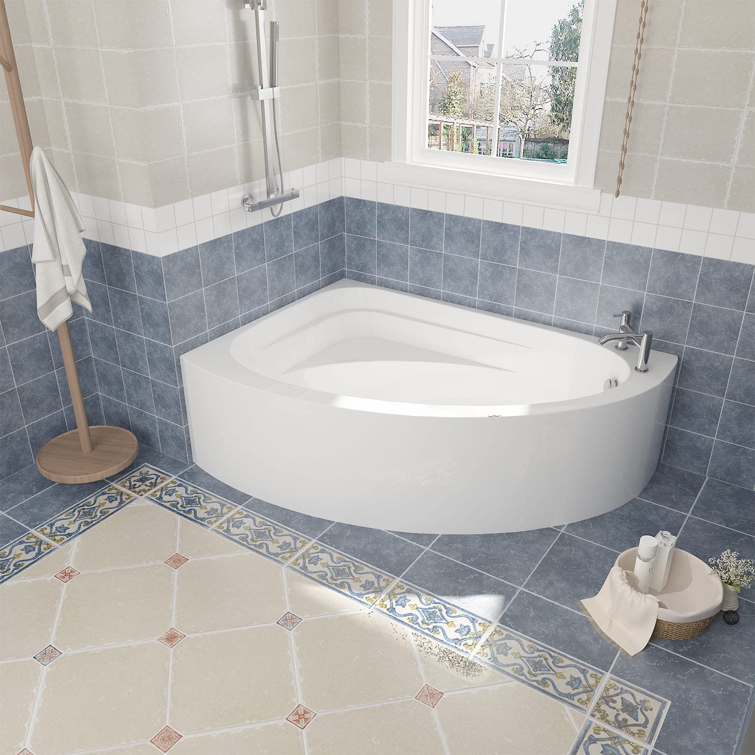 Aquariss Modern Corner Acyrlic Bath Back to Wall Bathtub White 1500 x 1040mm Left Handed