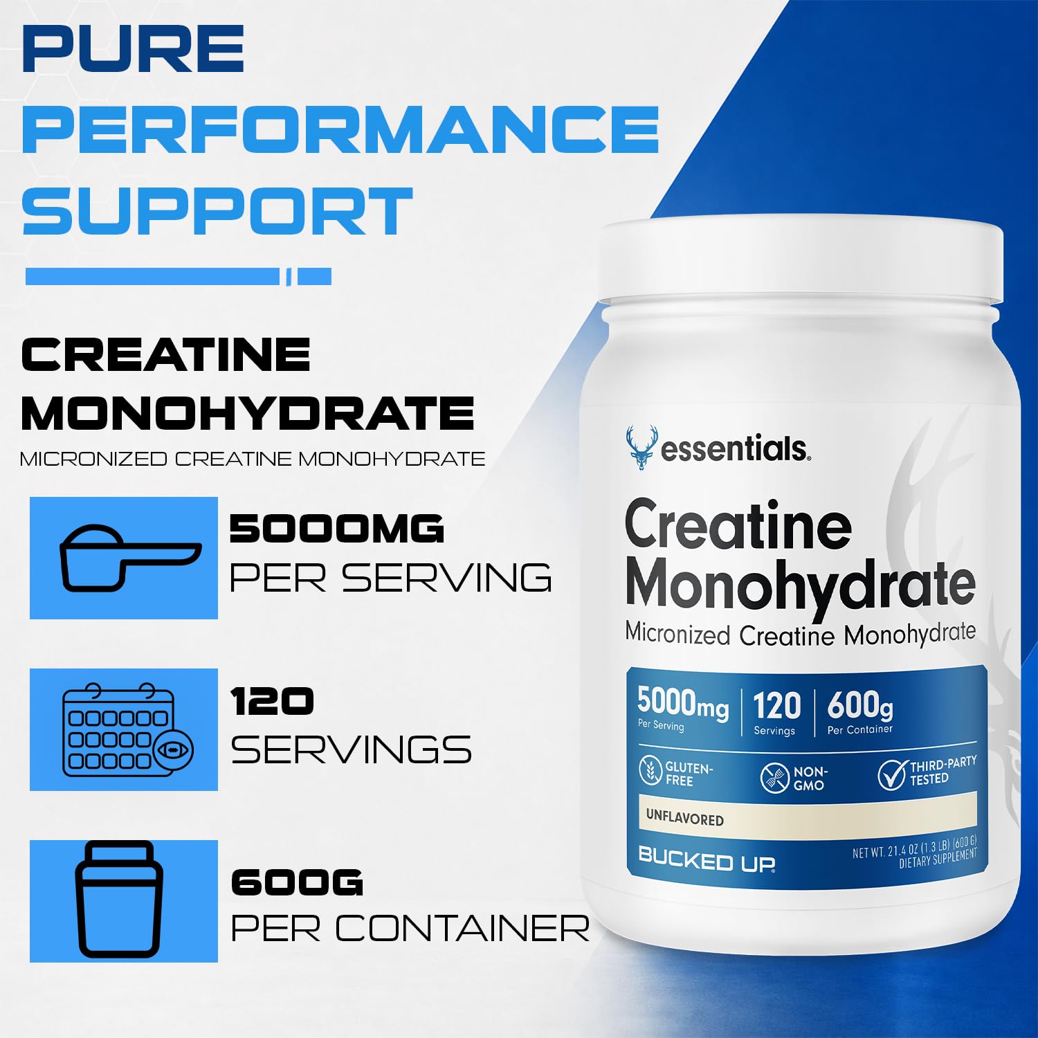 Bucked Up Pure Micronized Creatine Monohydrate for Women and Men - Easy to Mix and Unflavored - 5G Per Serving - 120 Servings - 600 Grams Per Container — Amazon image 6