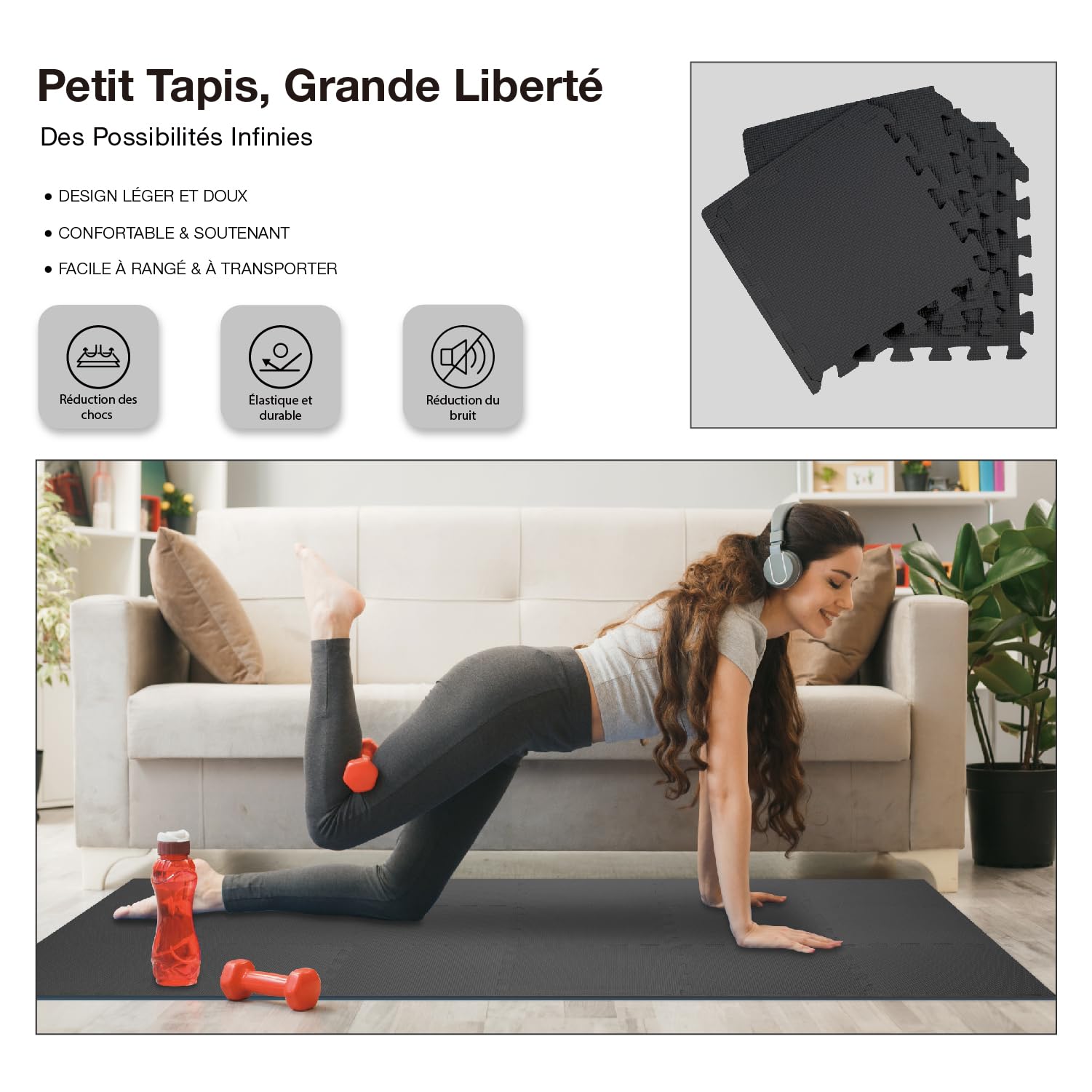 AIRHOP Set de 18 Tapis de Protection EVA Haute Densité, Amortissants, Antidérapants, Tapis de Sport et Tapis Anti Bruit, Parfaits pour Le Fitness, Le Yoga, Le Home Gym, la Salle de Sport, 30x30 cm