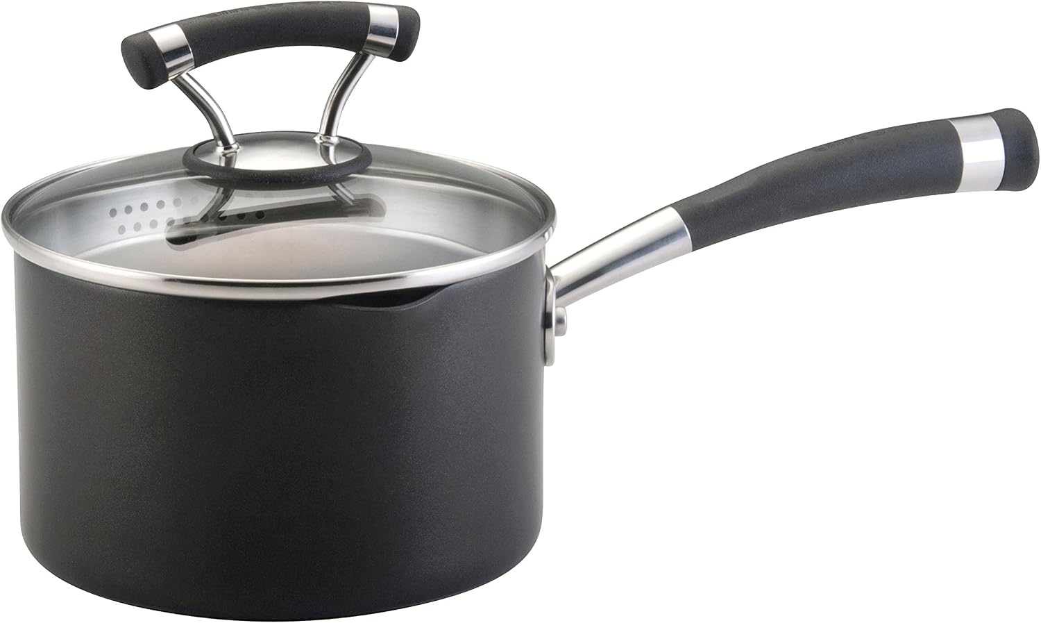 Circulon Contempo Hard Anodized Nonstick Sauce Pan/ Saucepan with Straining and Lid, 2 Quart, Black