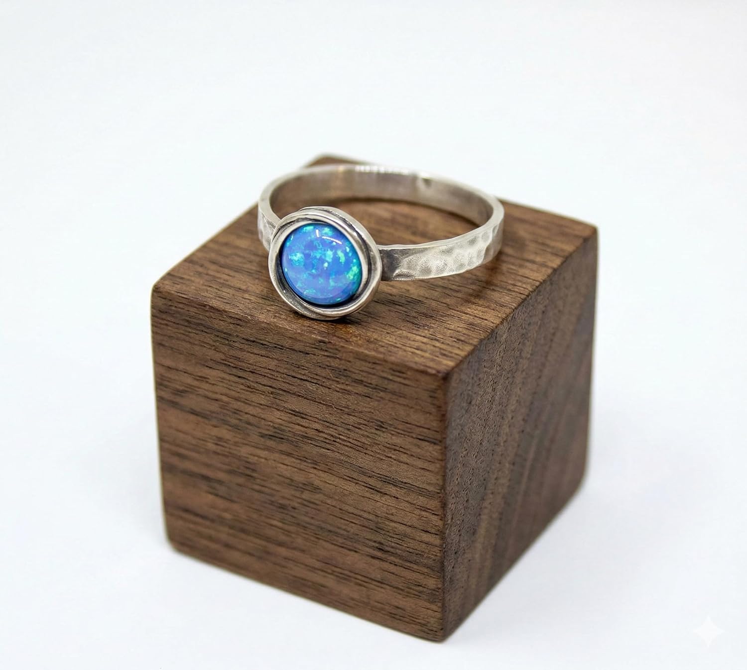 JUS Handcrafted 925 Sterling Silver Gemstone Ring – Amethyst, Aquamarine, Garnet, Jade, Moonstone, Onyx, Turquoise, Blue & White Created Opal – Minimalist Stackable Statement Ring for Women