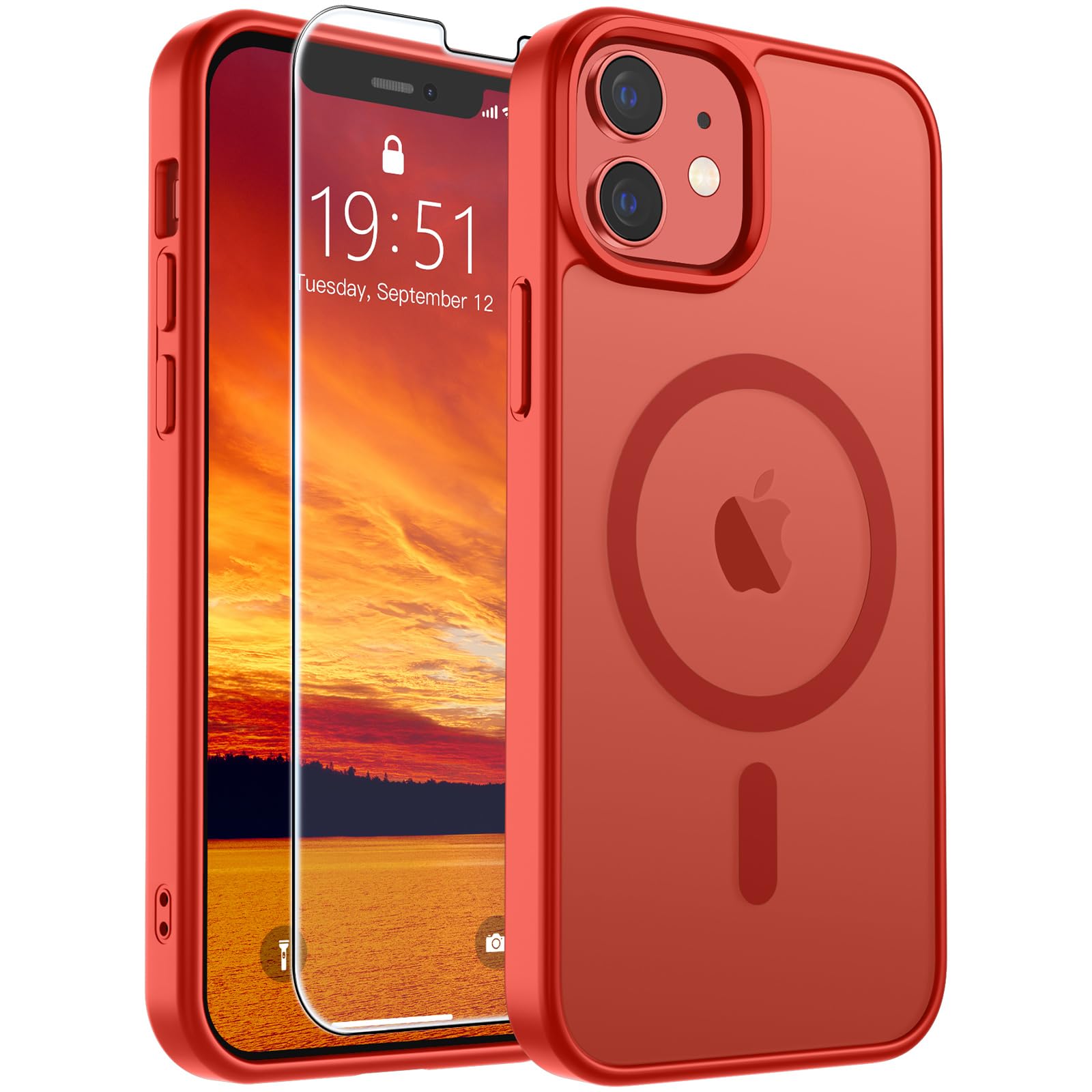 SUPFINE Magnetic for iPhone 12 Mini Case/iPhone 13 Mini Case Red | With Screen Protector, Translucent Matte, Compatible with MagSafe, Military Grade Drop Proof, Rugged Shockproof Protective