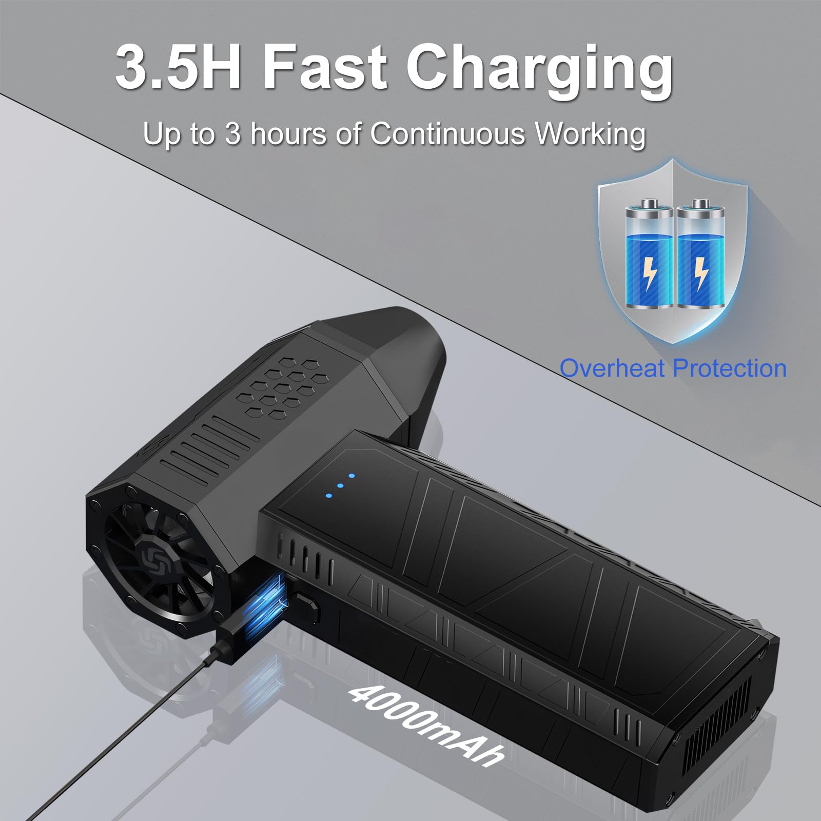 KEPEAK Soplador de polvo eléctrico, 110000 rpm, pulverizador de aire comprimido de 3 marchas, mini soplador ajustable, recargable, para PC, teclado, coche y limpieza de la casa