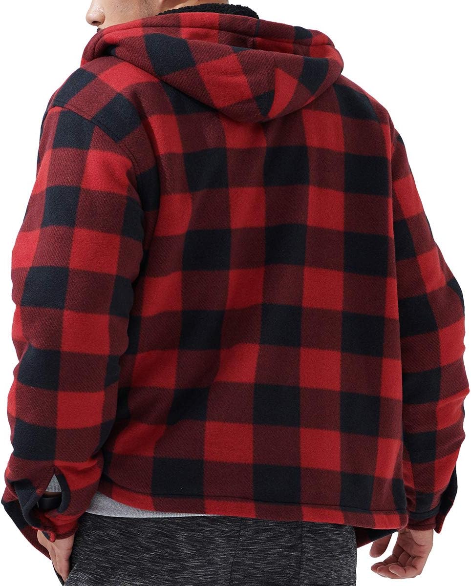 Men's Winter Jacket Heavyweight Fleece Hoodies Full Zip Up Sherpa Lined Fleece Sweatshirt (Red, XX-Large)