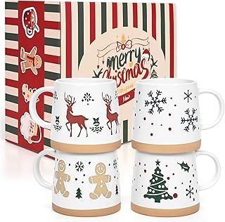 Christmas Coffee Mugs Set of 4, Merry Christmas Holiday Decorations Orna...