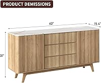 Vista 2 de 62" W Fluted Buffet Cabinet with Sliding Doors, Modern Sideboard Storage Cabinet with Power Outlet & 3 Drawers, Mid-Century Coffee Bar Table for
