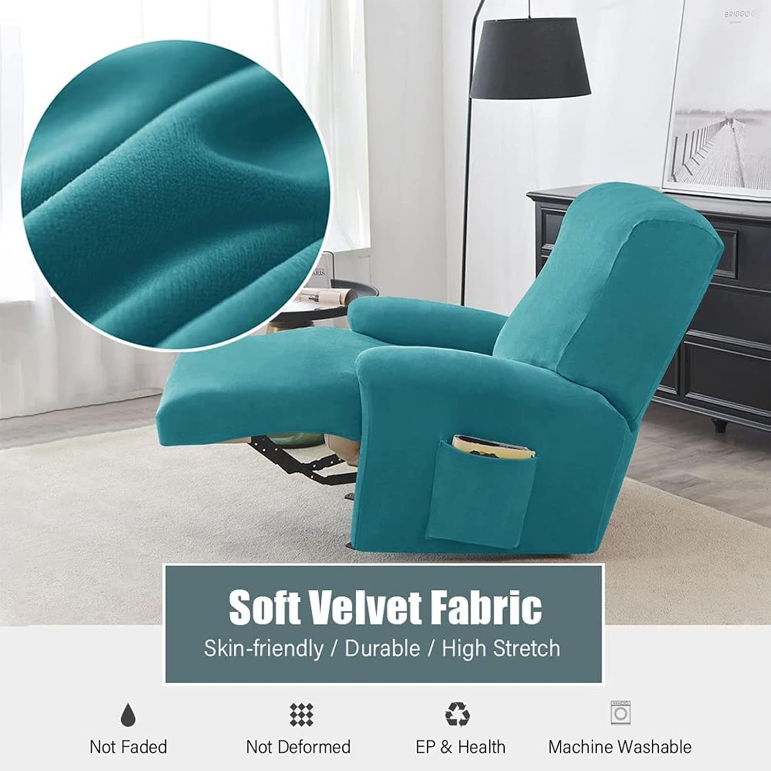 Sofa Covers for Single seat Cushion Couch Recliner slipcover Recliner Chair Covers for Reclining Chair Armchair Cover with Side Pockets Furniture Protector (Color : Peacock Blue)
