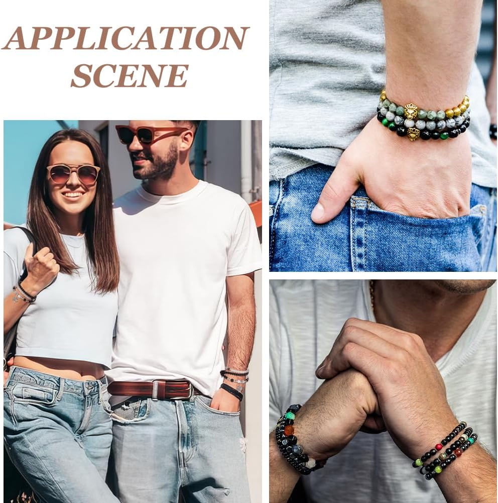 PH PandaHall 348pcs 9 Styles Round Stone Beads Bracelet Making Kit Cross Stone Beads 6/8mm Natural Synthetic Stone Jewelry Set Rosary Beads with Spacer for Friendship Bracelet Necklace Earrings - Image 6