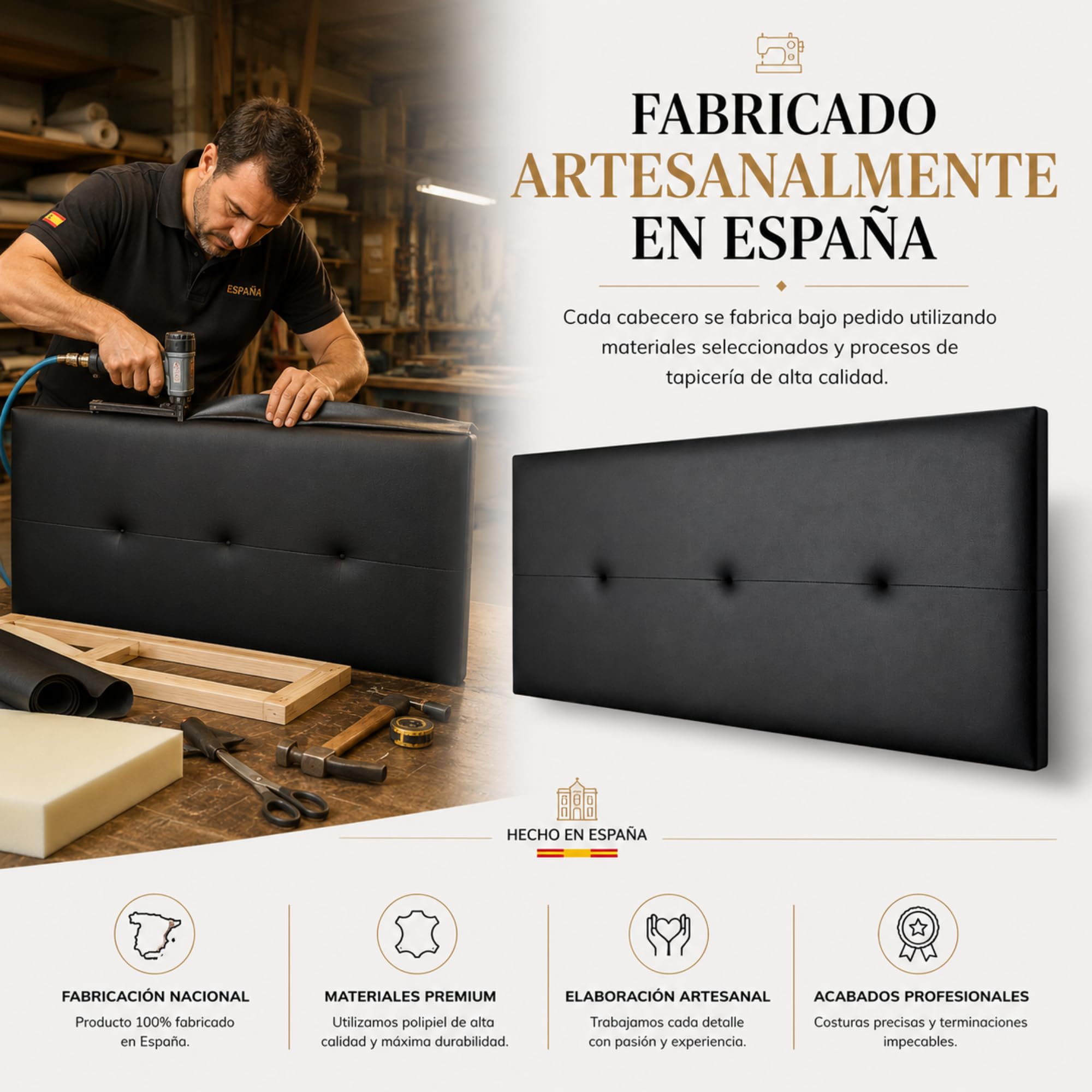 FISIO Dreams Cabecero Polipiel Caribe 2 para Cama 90, 105, 135, 150, 160, 180 y 200 cm | Cabezal Tapizado Original y Moderno | Fabricado en España | Fácil Instalación
