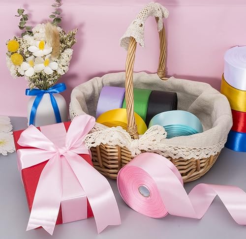 Vista 208 de Cinta de satén sólido azul real de 1 pulgada, cinta de tela artesanal de 50 yardas para envolver regalos, ramos florales, decoración de fiesta