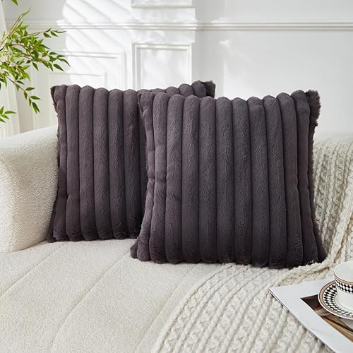 Miniatura 7 de Sunday Praise Juego de 2 fundas de almohada de felpa de piel sintética de doble cara de 18 x 18 pulgadas, fundas decorativas de almohada decorativas