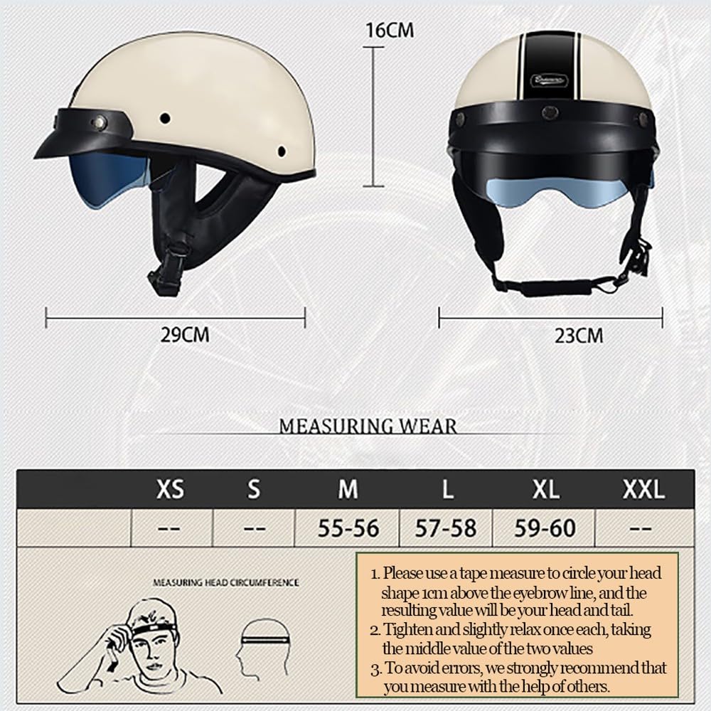 Retro Motorrad Halbhelme, Motorrad Jethelm mit Visier, Halbschalenhelm ECE Zulassungiber Motorradhelm Braincap für Herren und Damen, Halbhelm Retro Motorradhelm