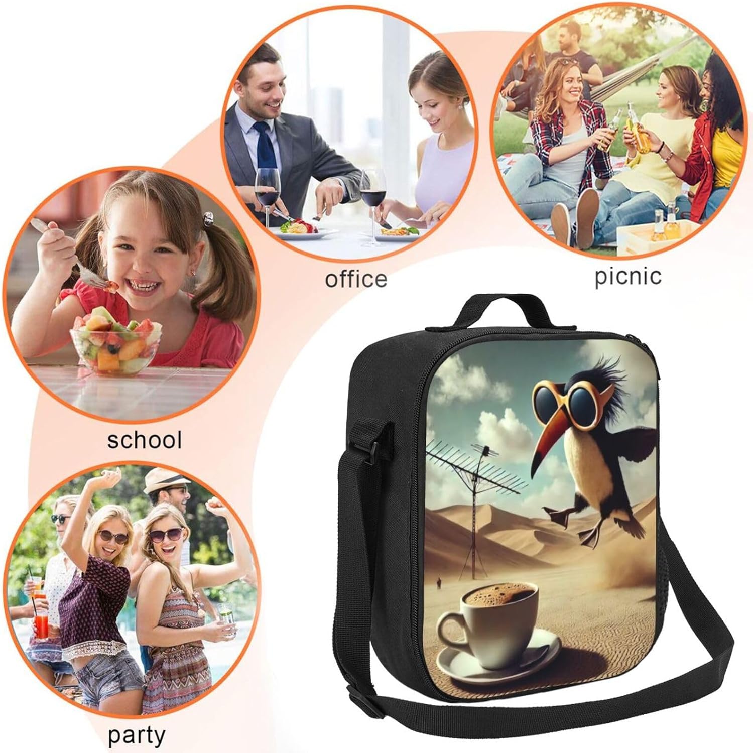 Dyale Novel Funny Frulli Frulla Tote Lunch Bag, Insulated Cooler Lunch Box, With Mesh Pocket Durable Bento Bag, Reusable Lunchbags