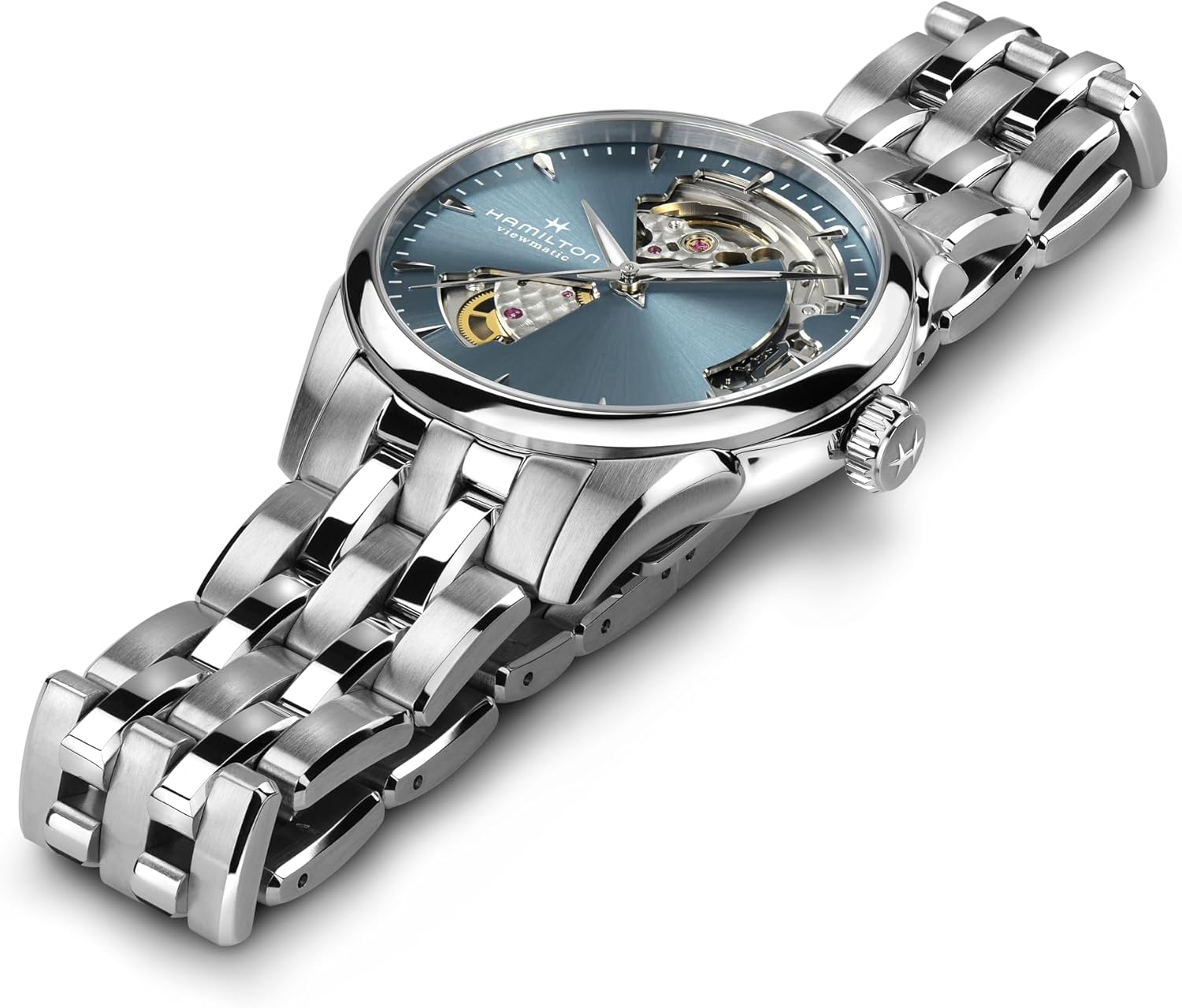 Hamilton Jazzmaster Open Heart Automatic Women's Watch, 36mm Stainless Steel Case, Swiss Made, Blue Dial Analog Wrist Watch, 50m Waterproof, Sapphire Crystal, 3-Hand Movement, Stainless Steel Strap