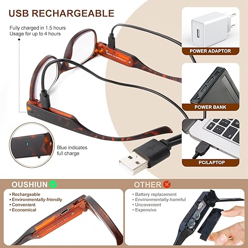 Miniatura 10 de Gafas de lectura LED recargables por USB, gafas iluminadas para mujeres y hombres Negro -,Demi